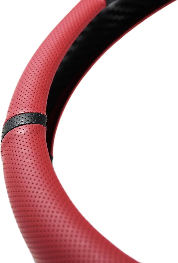 Quick Install Enhanced Control Sporty Nappa Leather Steering Wheel Cover, Odorless Sweat-Proof Non-Slip Protector Universal Fit for 14.5-15 Inch Car SUV Truck