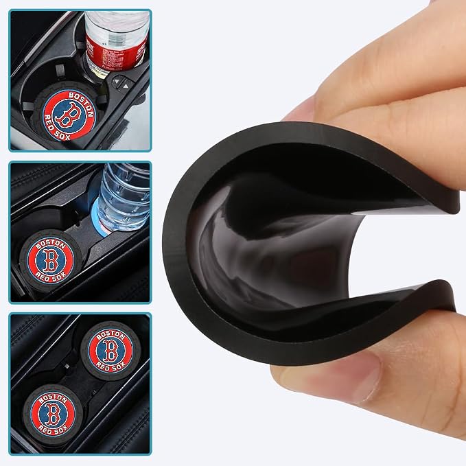 Baseball Fans Car Cup Holder Coasters for Boston Red Sox Fans, 2 Pack Red Sox Silicone Non-Slip Cup Mats, 2.75" Car Cup Holder Inserts for Auto Interior