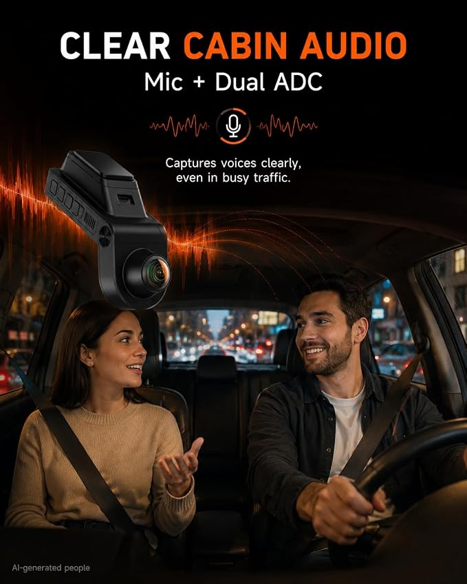 360° Dash Cam Front and Inside 4K+2.5K, 2 Channel Dashcam for Car | 185° Cabin Fisheye Car Camera with Night Vision, WiFi APP, GPS, G-Sensor, Parking Mode and 64GB Card Included