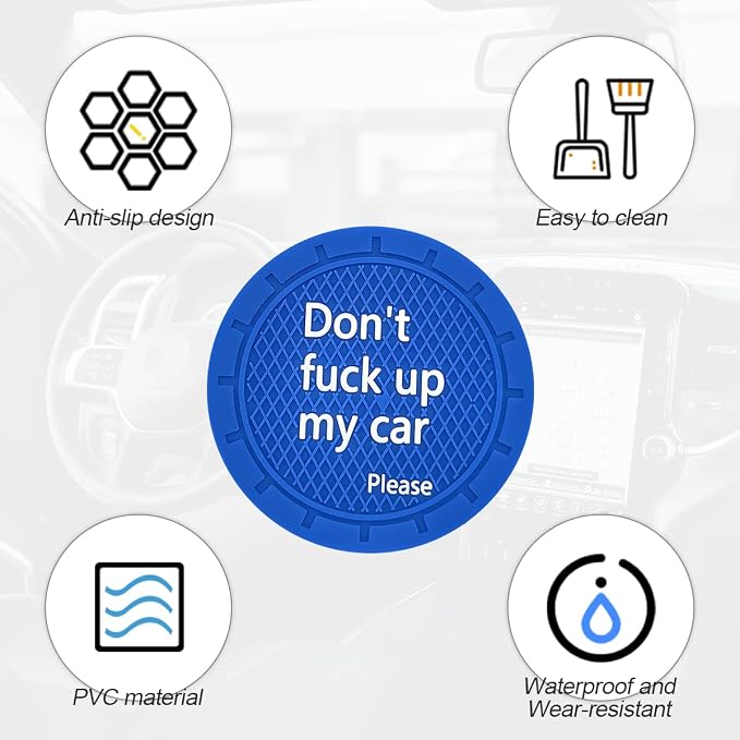 8sanlione 2 Pack Car Cup Holder Coasters, 2.75 Inch Non-Slip PVC Insert Cup Coaster, Anti-Scratch Auto Cup Mats for Women Men, Vehicle Interior Accessories Universal for Car, SUV, Truck (D Blue/2PCS)