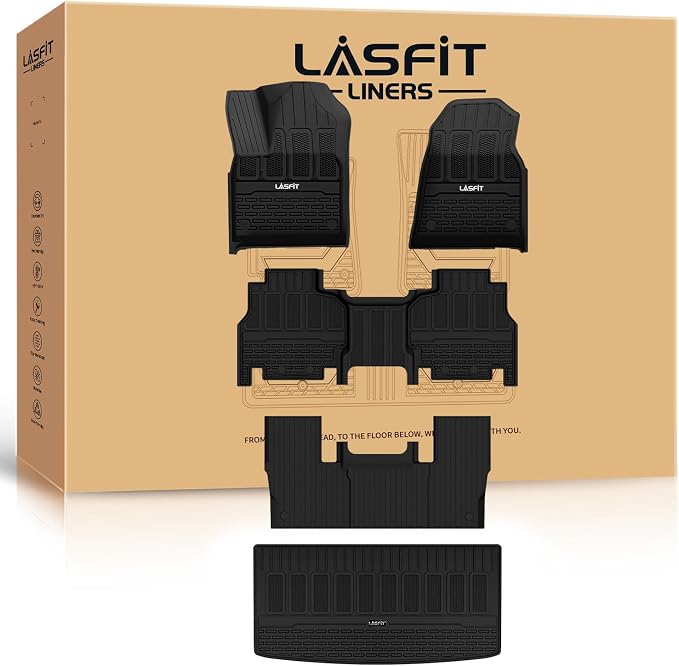 LASFIT Floor Mats for Jeep Grand Wagoneer 2022-2025 7 Seats Only (NOT Fit Wagoneer & Grand Wagoneer L & 8-Seater) All Weather TPE Custom Fit Floor Liners Cargo Mat Black
