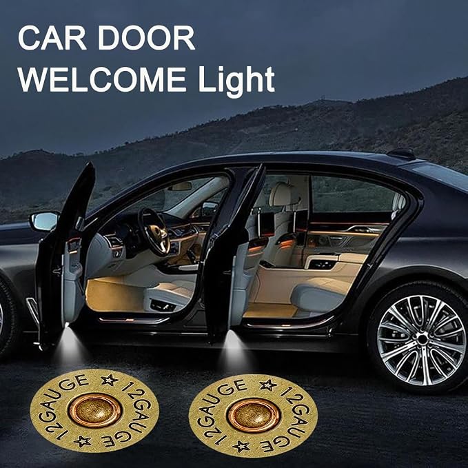 2PCS Car Door Lights,12 Gauge Bullet Shaped Brass Door Lights Logo Projector LED Shadow Welcome Lamp,Cool Car Accessories Gifts for Men Women,Suitable for All Vehicles Motorcycle Bike