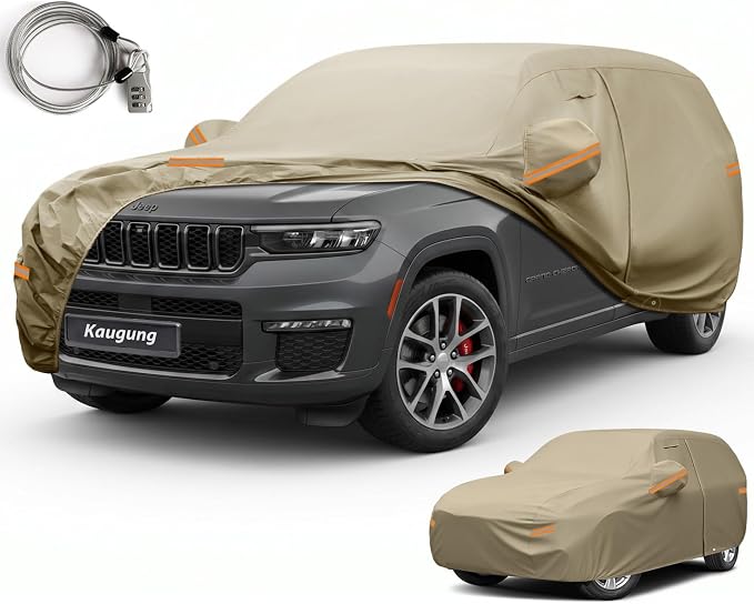 Kaugung Custom Fit Car Cover for Jeep Grand Cherokee (2010-2026), Heavy Duty All Weather Waterproof Outdoor SUV Cover, Sun Rain UV Protection with Driver Door Zipper, Mirror Pockets & Air Vents