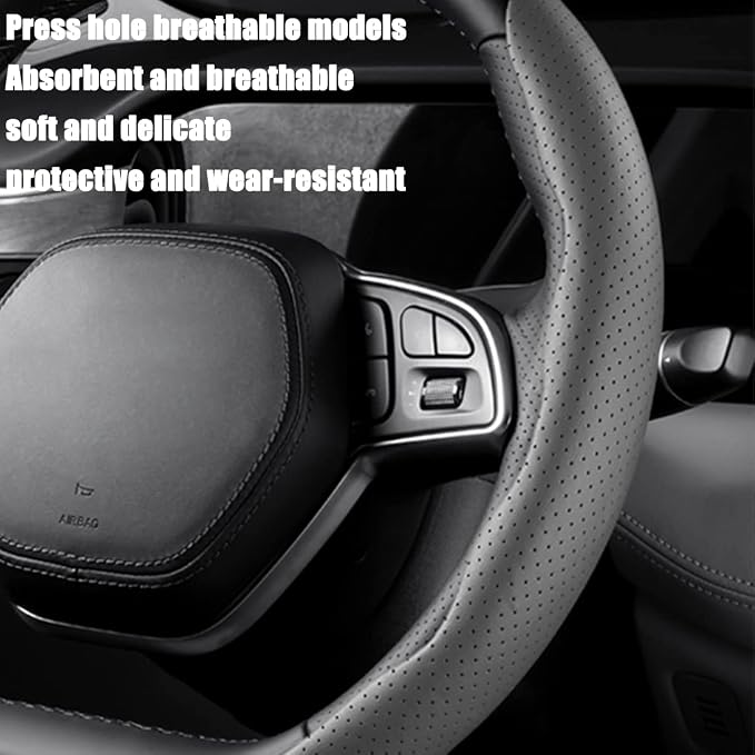 LoyaForba Car Steering Wheel Cover, Universal 15 Inch Leather Segmented Auto Steering Wheel Protector, Anti-Slip and Soft Breathable, Car Interior Accessories for Most Vehicle, SUV, Truck (Gray)