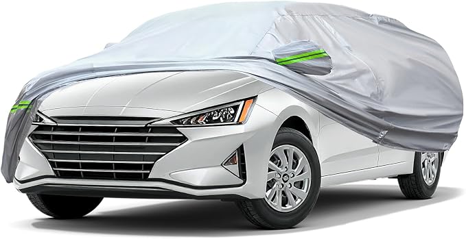 AUQDD 6-Layers Premium Sedan Car Cover Waterproof All Weather Weatherproof UV Sun Protection Snow Dust Storm Resistant Outdoor Exterior Custom Form-Fit Full Padded Car Cover with Straps 178"-189" K2