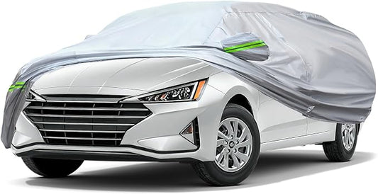 AUQDD 6-Layers Premium Sedan Car Cover Waterproof All Weather Weatherproof UV Sun Protection Snow Dust Storm Resistant Outdoor Exterior Custom Form-Fit Full Padded Car Cover with Straps 178"-189" K2