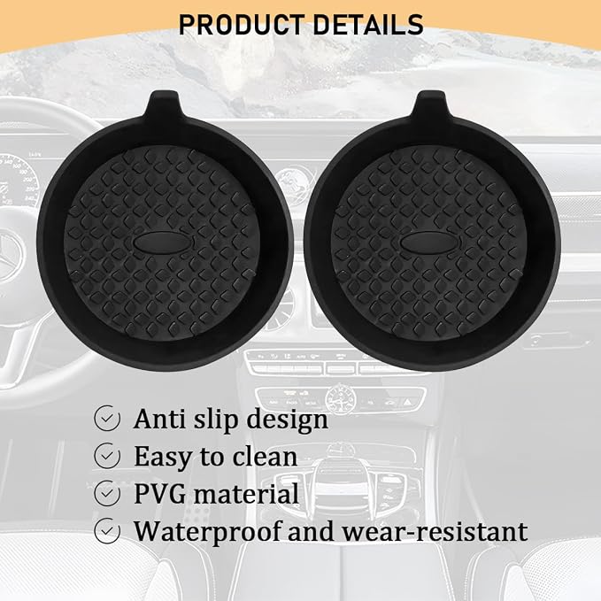 4PCS Car Cup Holder Coaster, Silicone Non-Slip Shockproof Vehicle Drink Cup Insert Mat, Dustproof Embedded Automotive Interior Water Bottle Pad, Universal for SUV Van Truck (Black)