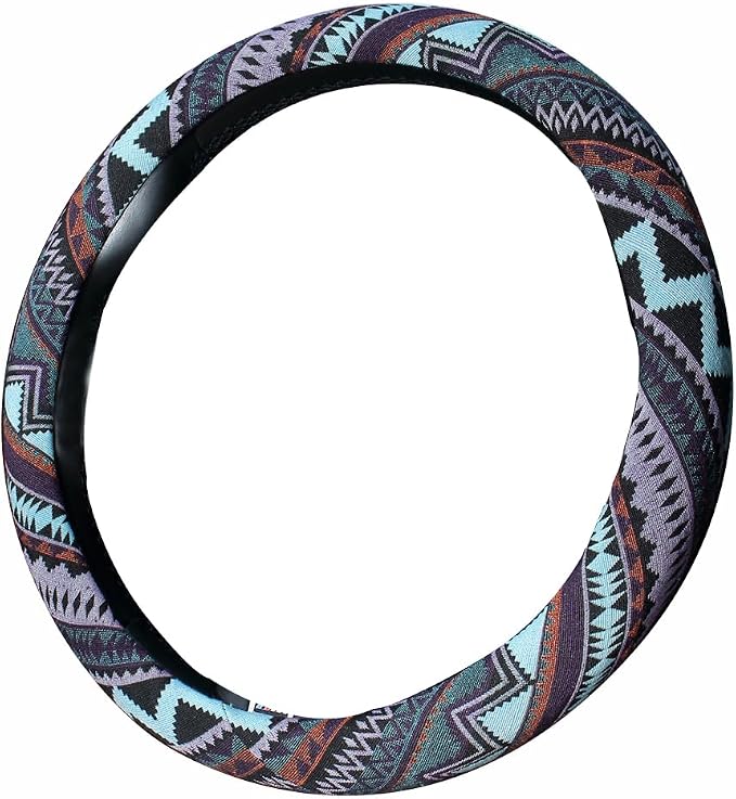 Ethnic Style Coarse Flax Cloth Automotive Steering Wheel Cover Anti Slip and Sweat Absorption Auto Car Wrap Cover (M, 14.5''-15'')