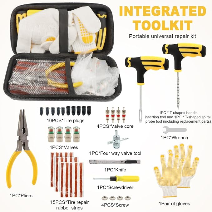 48Pcs Heavy Duty Tire Plug Kit, Off Road Emergency Puncture Repair for SUV, Truck, ATV, UTV, Tractor & Motorcycle, Fast Seal Tire Repair Kit with Tools