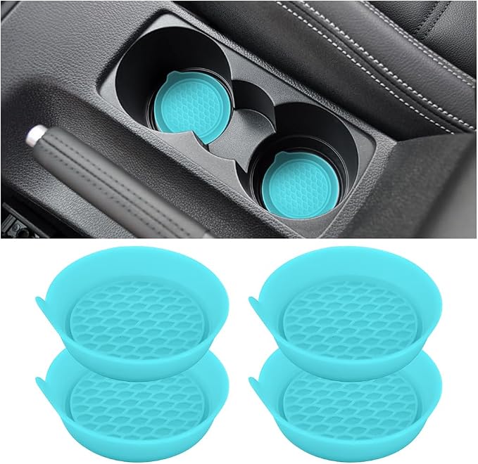 Mandark Car Cup Coaster, 4PCS Silicone Non-Slip Vehicle Drink Cup Mat, Sift-Proof Spill Recessed Automotive Interior Cup Holder Insert Protector Accessories, Universal for Most Cars (Blue)