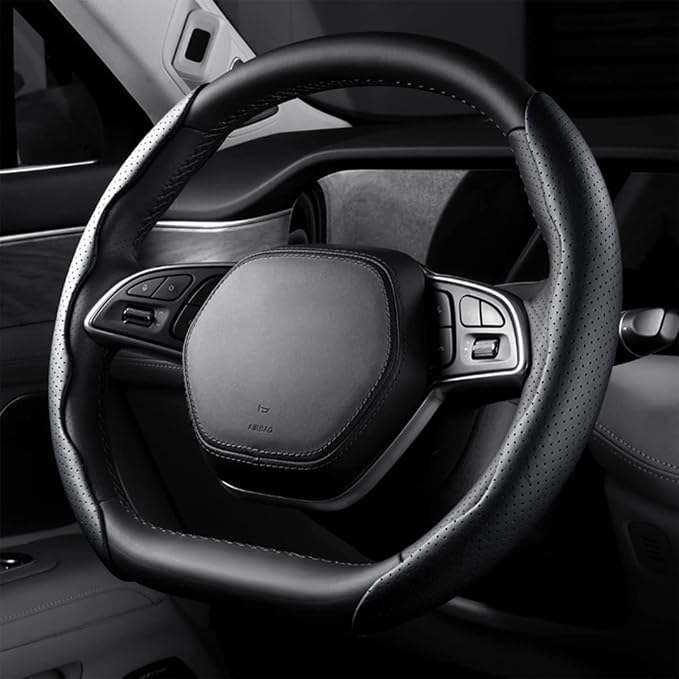 LoyaForba Car Steering Wheel Cover, Universal 15 Inch Leather Segmented Auto Steering Wheel Protector, Anti-Slip and Soft Breathable, Car Interior Accessories for Most Vehicle, SUV, Truck (Black)