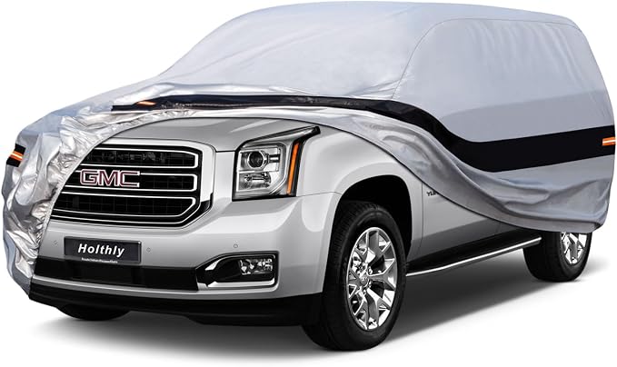10 Layers SUV Car Cover Custom Fit for GMC Yukon (2006-2024) Waterproof All Weather for Automobiles, Outdoor Full Cover Rain Sun UV Protection.Silver