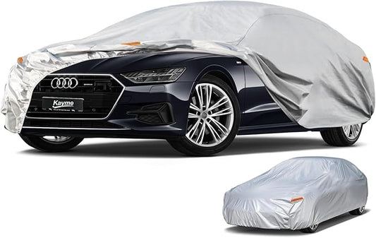 Kayme 6 Layers Car Cover Custom Fit for Audi A7 S7 RS7 (2010-2025) Waterproof All Weather for Automobiles, Outdoor Full Cover Rain Sun UV Protection.Silver