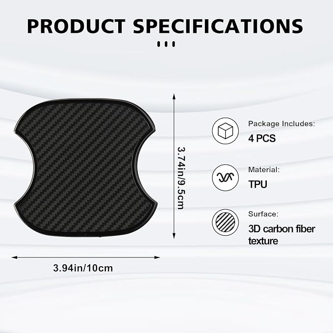 4PCS Car Door Handle Cup Scratch Protectors, TPU Carbon Fiber Door Bowl 3D Sticker, Handle Paint Cover Guard Pad, Universal Door Handle Protective Film for Most Cars (Large)