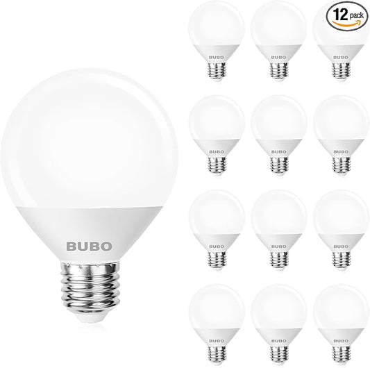 BUBO Vanity Light Bulbs 60 Watt Equivalent, Globe Light Bulbs Cool White 4000K, Bathroom Light Bulbs, Round Light Bulbs, G25 LED Light Bulbs 800 Lumens, E26 Medium Base, 7W, Non-Dimmable, 12 Pack
