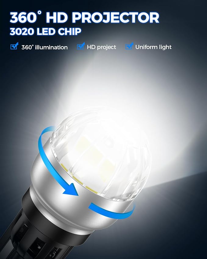 Marsauto 912 921 LED Bulbs for Backup Reverse Light, 300% Brighter T15 906 904 W16W T15 CANBUS Error Free Bulb with 3020SMD Chip, Non-polarity, 6000K Xenon White RV Interior Lighting, Pack of 2