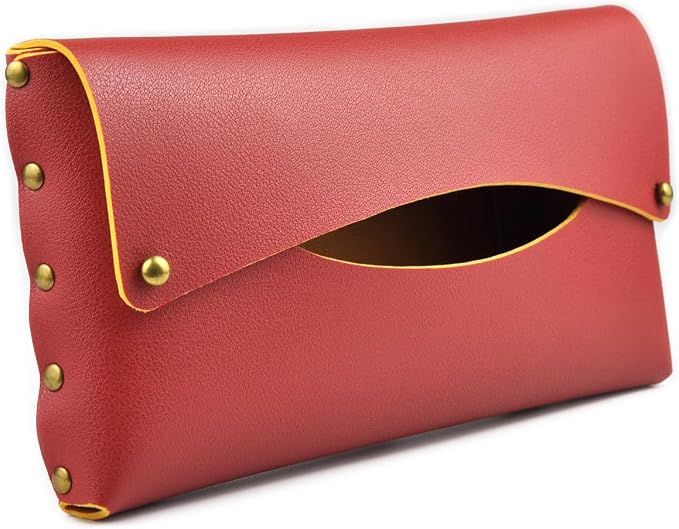 Car Tissue Holder, Tissue Case for Sun Visor, PU Leather Backseat Napkin Holder with Clips (Red)