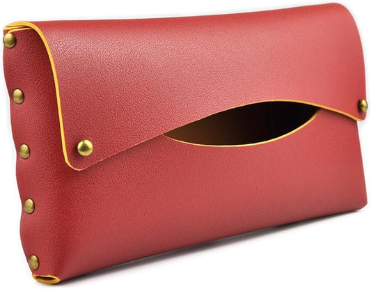 Car Tissue Holder, Tissue Case for Sun Visor, PU Leather Backseat Napkin Holder with Clips (Red)