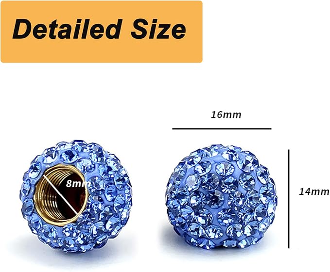 Car Wheel Tire Valve 4 Pack Handmade Crystal Rhinestone Tire Valve Stem Air Caps Cover Bling Car Accessories (Blue)