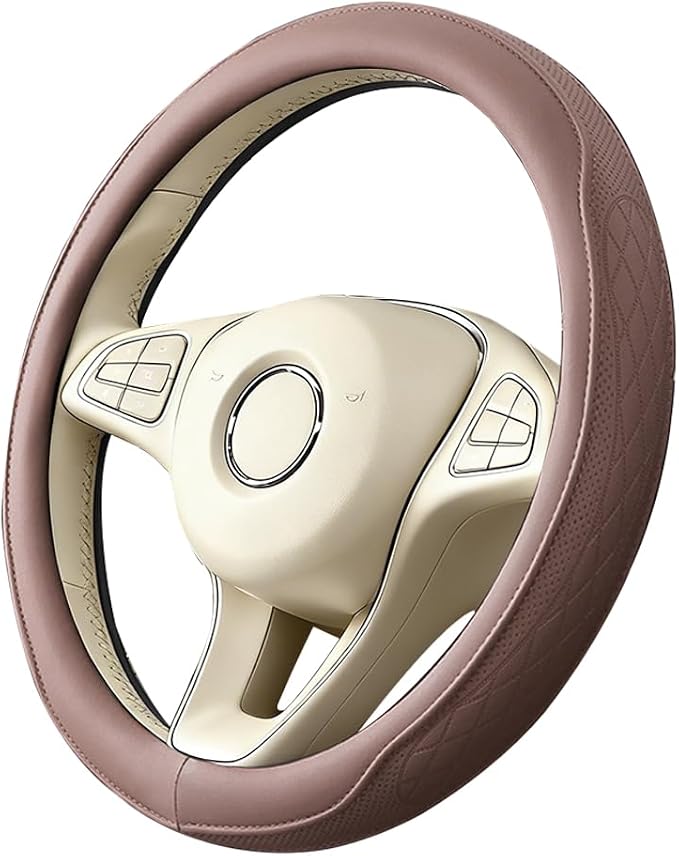 Car Steering Wheel Cover, Breathable Anti-Slip Vehicle Steering Wheel Protector with Inner Ring, Automotive Interior Protective Accessories, Universal for SUV RV Truck (Rose Pink)