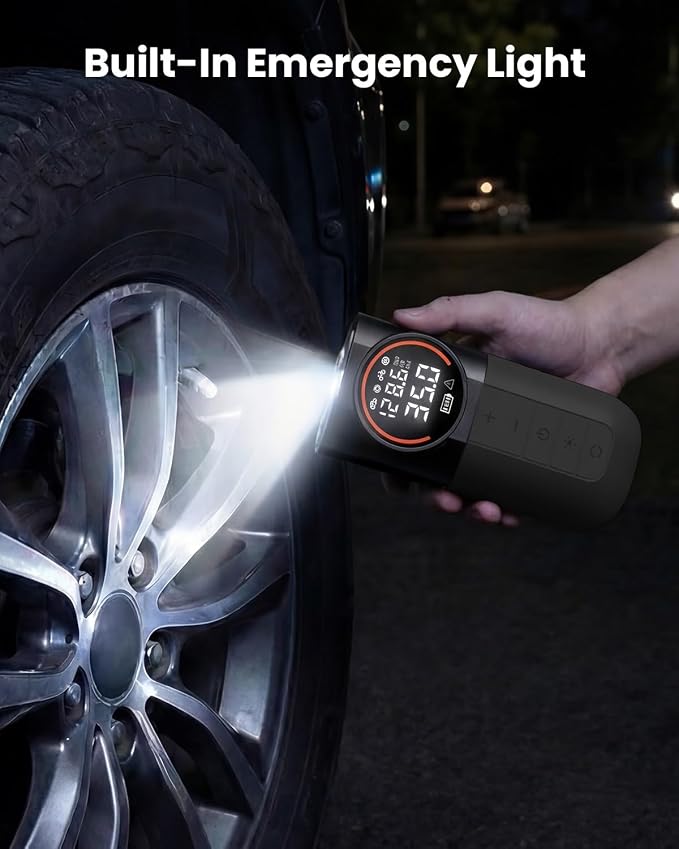 ETENWOLF S1 Tire Inflator Portable Air Compressor, 160PSI Air Pump for Car Tires, Bike, Motorcycle, Balls, Fast Inflation Tire Pump, Cordless bike Pump with LED Light & Digital Pressure Gauge (Black)
