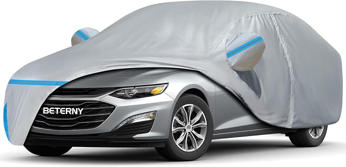 Car Cover for 2016-2026 Chevrolet Chevy Malibu, Waterproof Custom-fit All Weather Sun Rain UV Dust Snow Protection Outdoor Malibu Full Car Cover with Door Zipper and Cotton Lining-Grey
