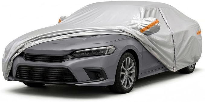Compact Sedan Car Cover Waterproof All Weather, 6 Layer Outdoor Car Cover Universal Fit for Acura ILX, Nissan Sentra, Buick Verano, Cadillac ATS, Chevy Cobalt Cruze, Honda Civic, Toyota Corolla