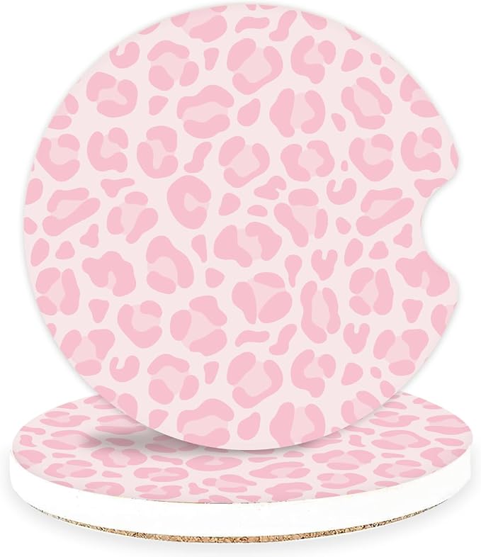 Ceramic Car Coasters – Absorbent Car Cup Holder Coaster Set for Women, Cute Aesthetic Car Accessories for Girls, 2 Pack (Raspberry Pink)