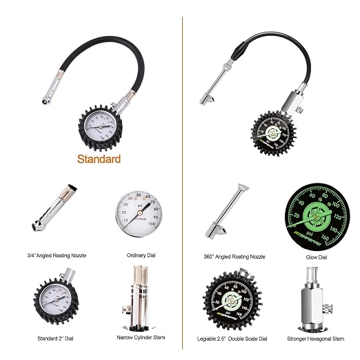 ATsafepro Tire Pressure Gauge 160PSI, Dual Head Air Pressure Gauge for Truck, Semi Truck, ATV, RV & Motorhome with Dually Tires, Heavy Duty Tire Pressure Gauge…