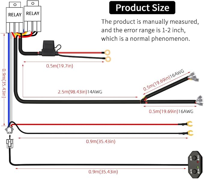 Double Color/High Low Beam Wiring Harness Kit 2 Lead DC12V 40A LED Lights Wiring Harness Switch Relay 14AWG Core Cable Harness fit for Car Fog Lights Work Driving Lights Bar