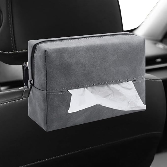 BDZMC Car Tissue Holder, Rectangular Tissues Box Cover, Back Seat Tissue Dispenser for Tissues, Car Napkin Holder with Elastic Band, Fits for Storage & Organizer (Grey)