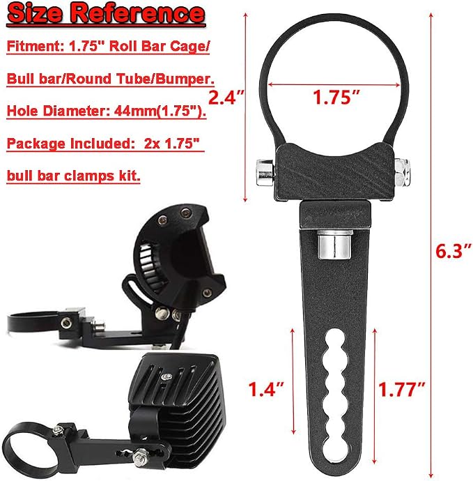 DaSen Adjustable 1.75" LED Light Roll Bar Tube Clamp Mount Brackets Compatible with Polaris RZR Maverick X3 Talon ATV UTV Truck