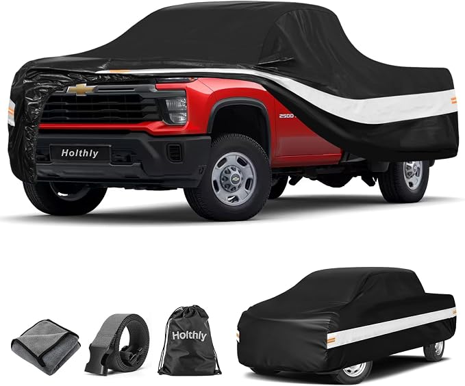 10 Layers Truck Cover Waterproof All Weather Custom Fit Chevrolet Silverado 2500 3500 Extended/Crew Cab Short Bed, Outdoor Full Exterior Pickup Car Cover Sun Rain Snow Protection. Black