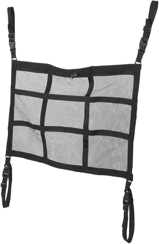 Car Ceiling Cargo Net Organizer Dual-Zipper Mesh Pouch for SUV Van Storage Overhead Accessory for Travel Essentials Umbrellas More