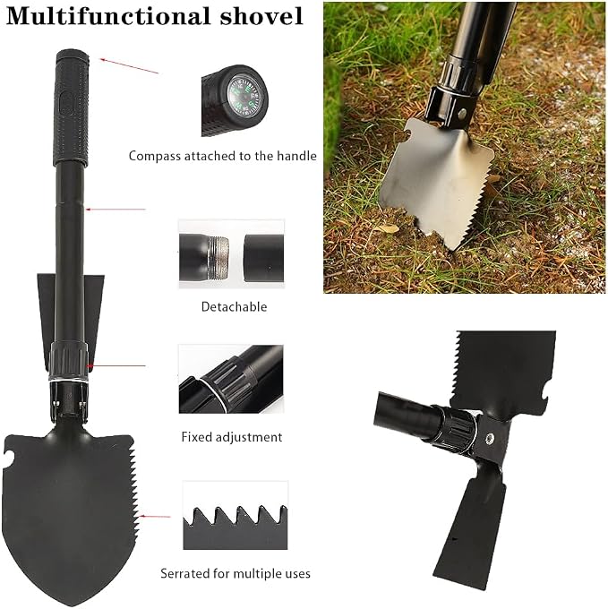 YILAIRIOU Emergency Roadside Kit for Car - Roadside Safety Tool Kit,with Jumper Cables Car Kits Headlamp Folding Shovel Safety Hammers Tow Rope, Emergency Roadside Car Kit