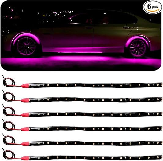Wevdn 6 PCS 15 LED Strip Underbody Light, DC 12V 1Ft Flexible Underglow Car LED Light Strip with 6 Inch Wire, Waterproof LED Interior Exterior Decoration for Car Truck Motorcycle (Pink)