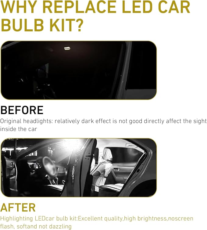 24PCS Car Interior LED Lights Kit Set, T10 31mm 42mm LED Interior Replacement Bulbs, Blue Interior Cars Light, for Dome Map License Plate Bulbs Door Side Marker Cornering (White)