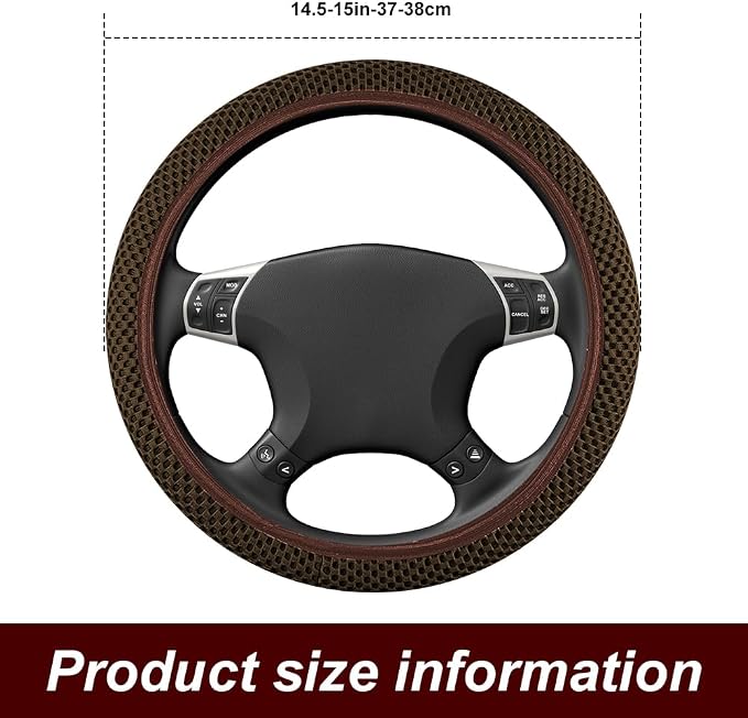 Breathable Elastic Steering Wheel Cover,15 Inch Stretch Steering Wheel Protector,Microfiber Ice Silk Anti-Slip Car Wheel Cover,Odorless Comfort Grip Interior Accessory for Cars SUV Truck（Brown）