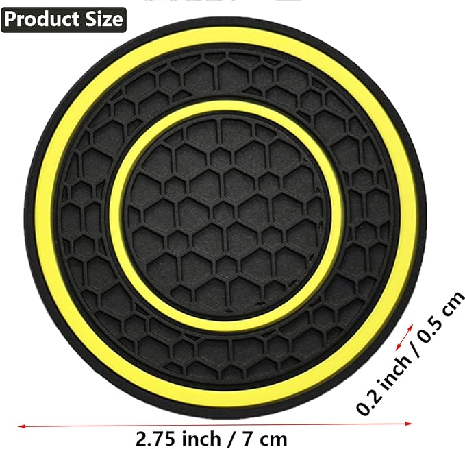 Car Cup Coaster Universal Automotive Waterproof Non-Slip Cup Holders Sift-Proof Spill Holder Car Interior Accessories 2 Pack Black & Yellow