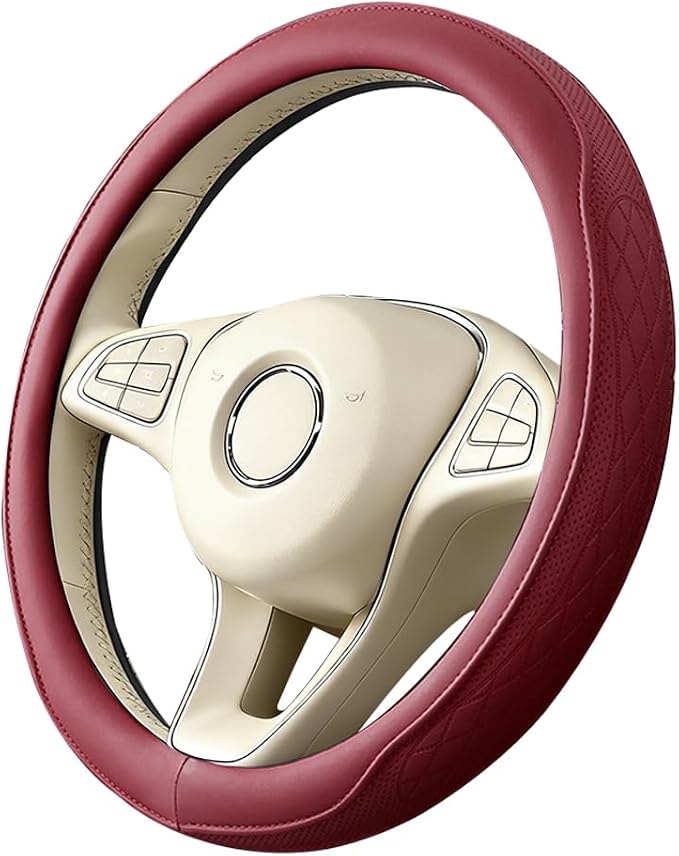 Car Steering Wheel Cover, Breathable Anti-Slip Vehicle Steering Wheel Protector with Inner Ring, Automotive Interior Protective Accessories, Universal for SUV RV Truck (Red)