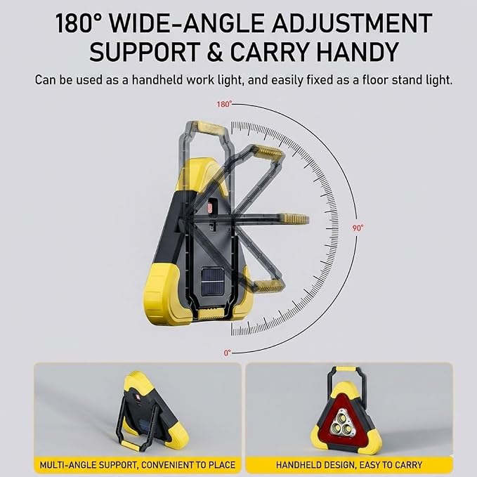 2026 New 3-in-1 Solar Emergency Triangle Warning Light at the Roadside, Portable LED Roadside Triangles with USB Rechargeable, Waterproof Hazard Reflector for Car Breakdowns (1Set, 6.5*7.28inch)