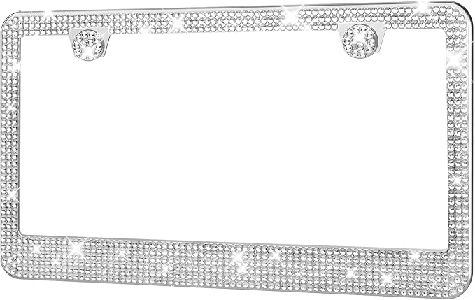 HOTOR License Plate Frame - Lastingly Bling and Sparkly License Plate Frame for Women, Stainless Steel & Obstruction-Free Frame with Multifaceted Rhinestones,White, 1 Pack