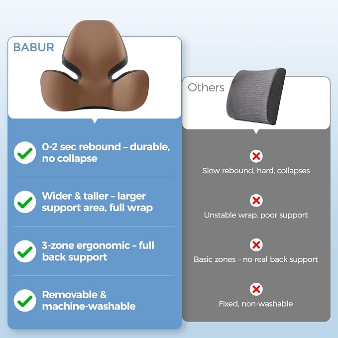 BEBAS Lumbar Support Pillow for Car, Memory Foam Back Cushion for Driving | Ergonomic Wing Wrapping, Back Pain Relief, Breathable Removable Cover, Softness, Universal Fit Car Seat, Office Chair