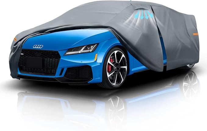 Waterproof Audi TT(1998-2023) Car Cover with Breathable Vents, [Upgrade] Premium Covers with Cotton Liner and Zipper Door, Sun Rain Snow Dust Uv Protection.(Gift with Towel)