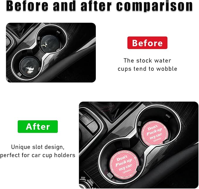 2 PCS Bling Car Cup Coaster, 2.75 Inch Anti-Slip Cup Holder Insert Coasters, Crystal Rhinestone Auto Drink Car Cup Mat for Women Girls, Universal Interior Car Accessories (Pink)