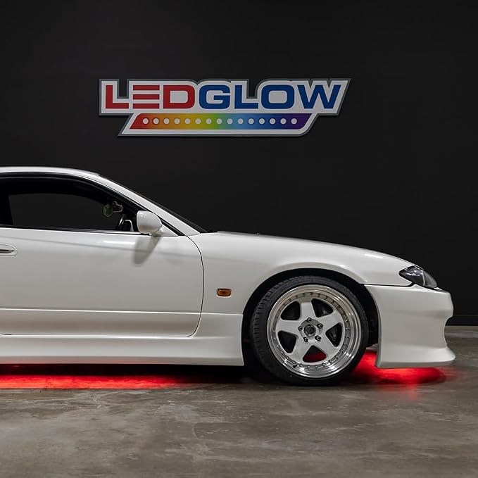 LEDGlow 4pc Red Slimline LED Car Flexible Underglow Lighting Kit | Neon Accent Lights Include Flex Underbody Tubes, Solid Color Illumination, 4 Modes, Control Box & Remote