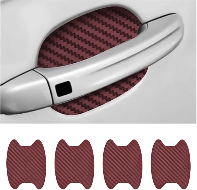 4PCS Car Handle Cup Stickers, Carbon Fiber Scratch Auto Door Protective Film, Non-Marking Bowl Protector, Universal Paint Cover Guard for Most Cars, SUV (Wine Red/4PCS)