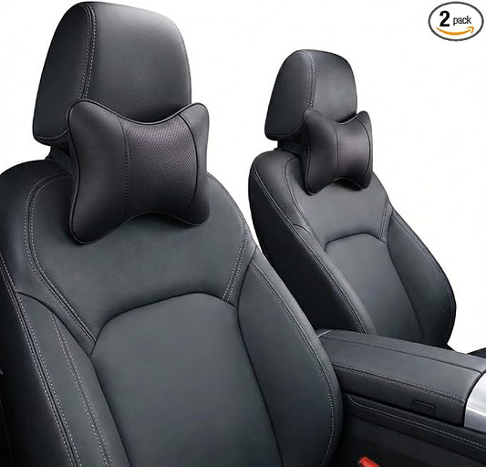 Car Pillow for Car Neck Pillow for Driving Seat Leather Neck Support Soft Cushion Support Head-Rests for Vehicle Sleeping with Elastic Adjustment Strap 2PCS (Neck, Black)