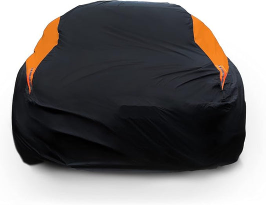 MORNYRAY Waterproof Car Cover All Weather Snowproof UV Protection Windproof Outdoor Full car Cover, Universal Fit for Sedan (Orange, A4-Fit Sedan Length(186-193 inch)