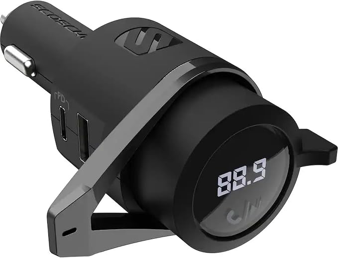 Scosche FM Bluetooth Radio Transmitter for Car, Hands-Free Kit with Dual USB Charging Ports, 12W USB-A + 20W Fast Type-C Car Charger, Wireless Adapter for Calls, Siri and Google Assistant